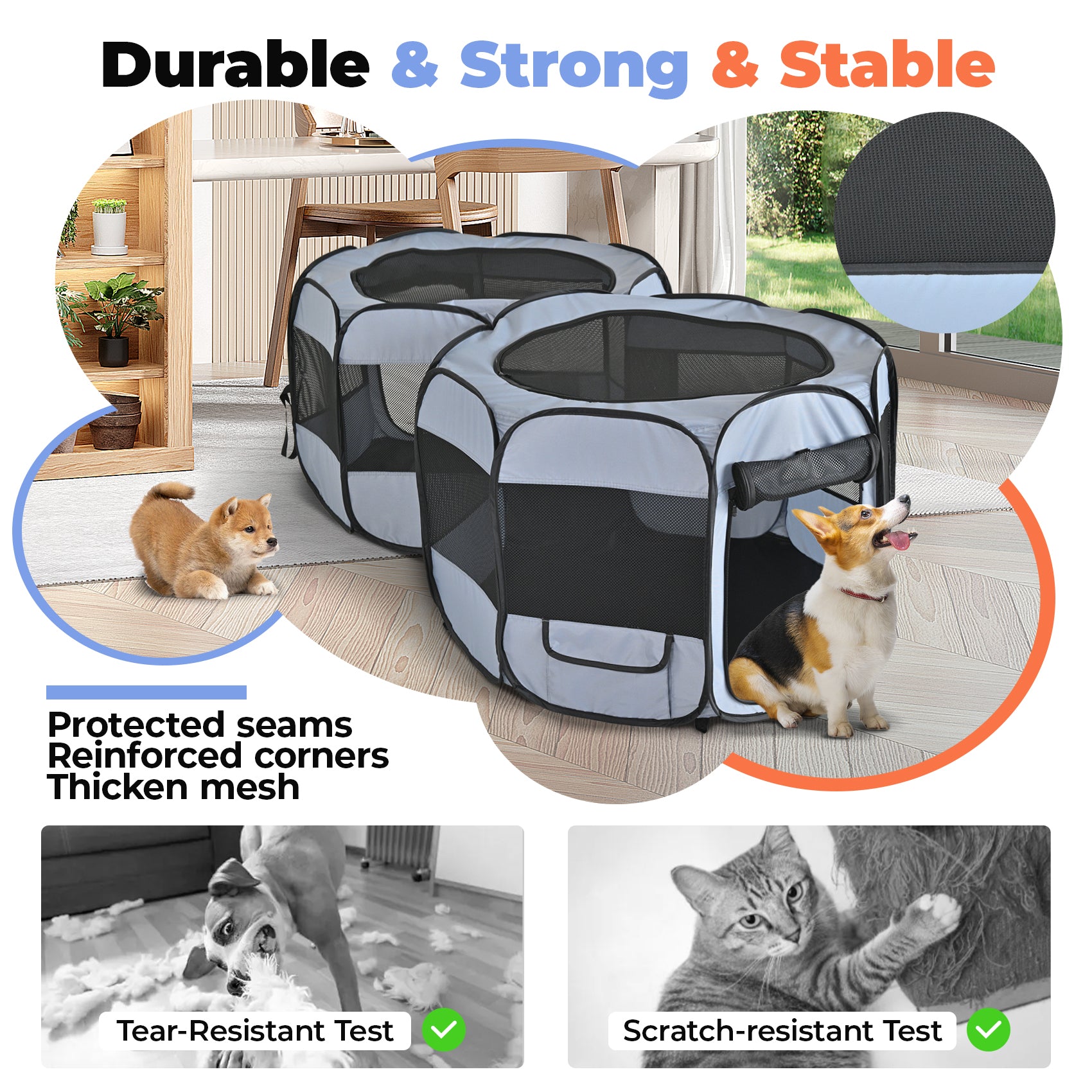 Alvantor 2-in-1 Cat Playpens, Detachable into 2 Separate Playpens with Additional 2 Doors, with Pee Pads, Portable Dog Playpen Cat Tent Enclosure for Kitten and Puppy Indoor Outdoor Use