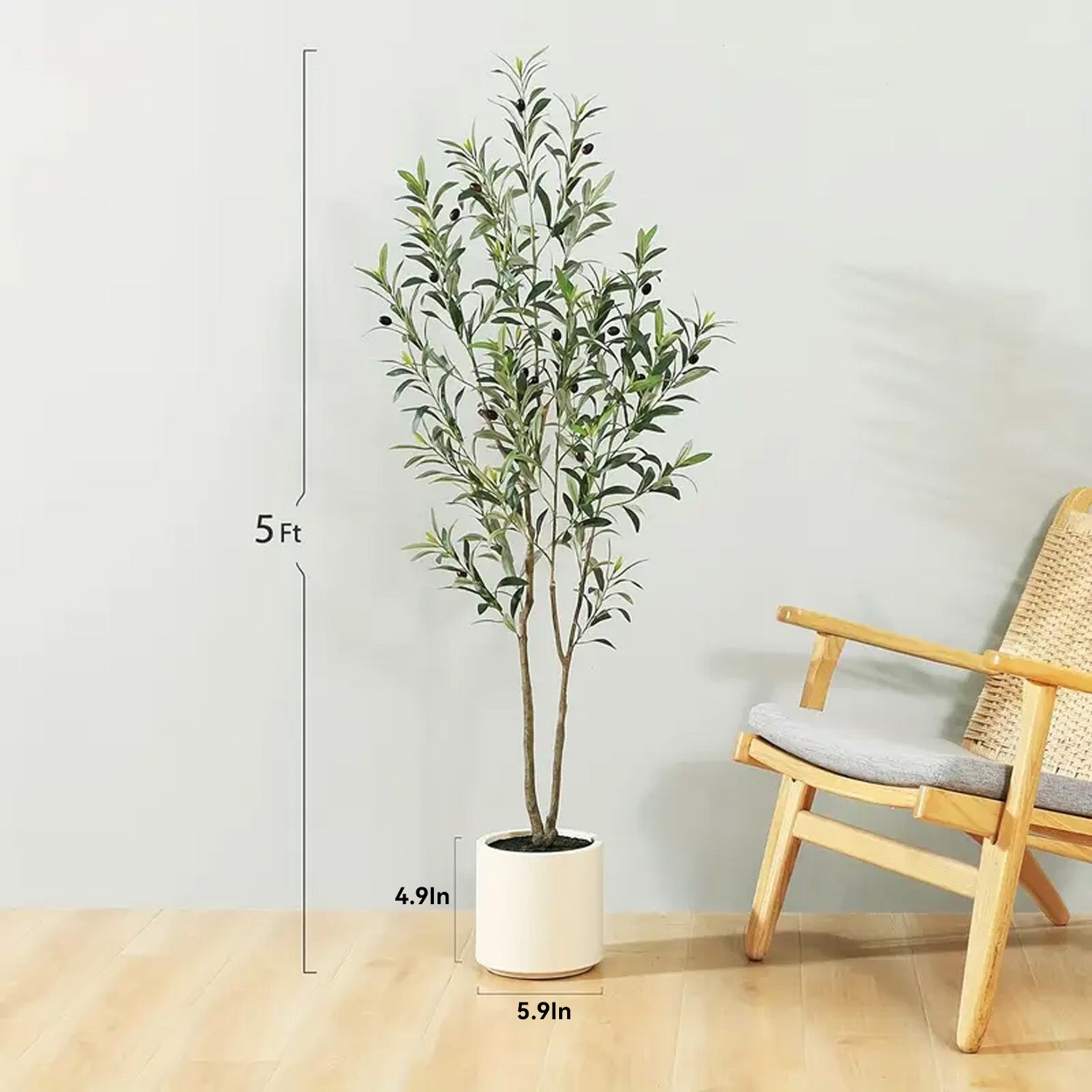 5FT/6FT Faux Olive Tree with Pot – Artificial Indoor Plant with Wood Branches & Fruit for Home Decor