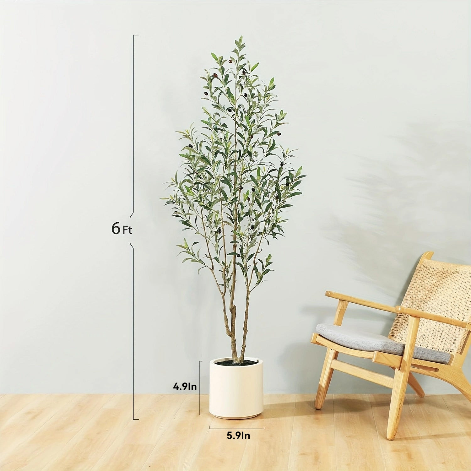 5FT/6FT Faux Olive Tree with Pot – Artificial Indoor Plant with Wood Branches & Fruit for Home Decor