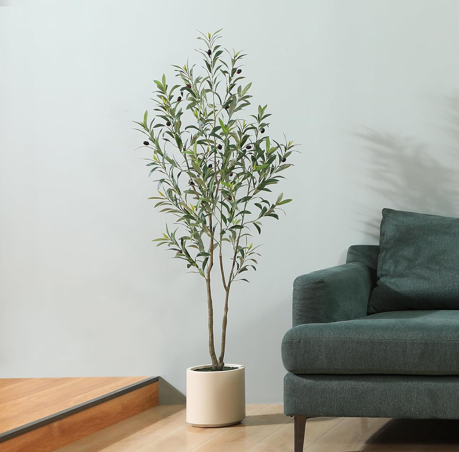 5FT/6FT Faux Olive Tree with Pot – Artificial Indoor Plant with Wood Branches & Fruit for Home Decor
