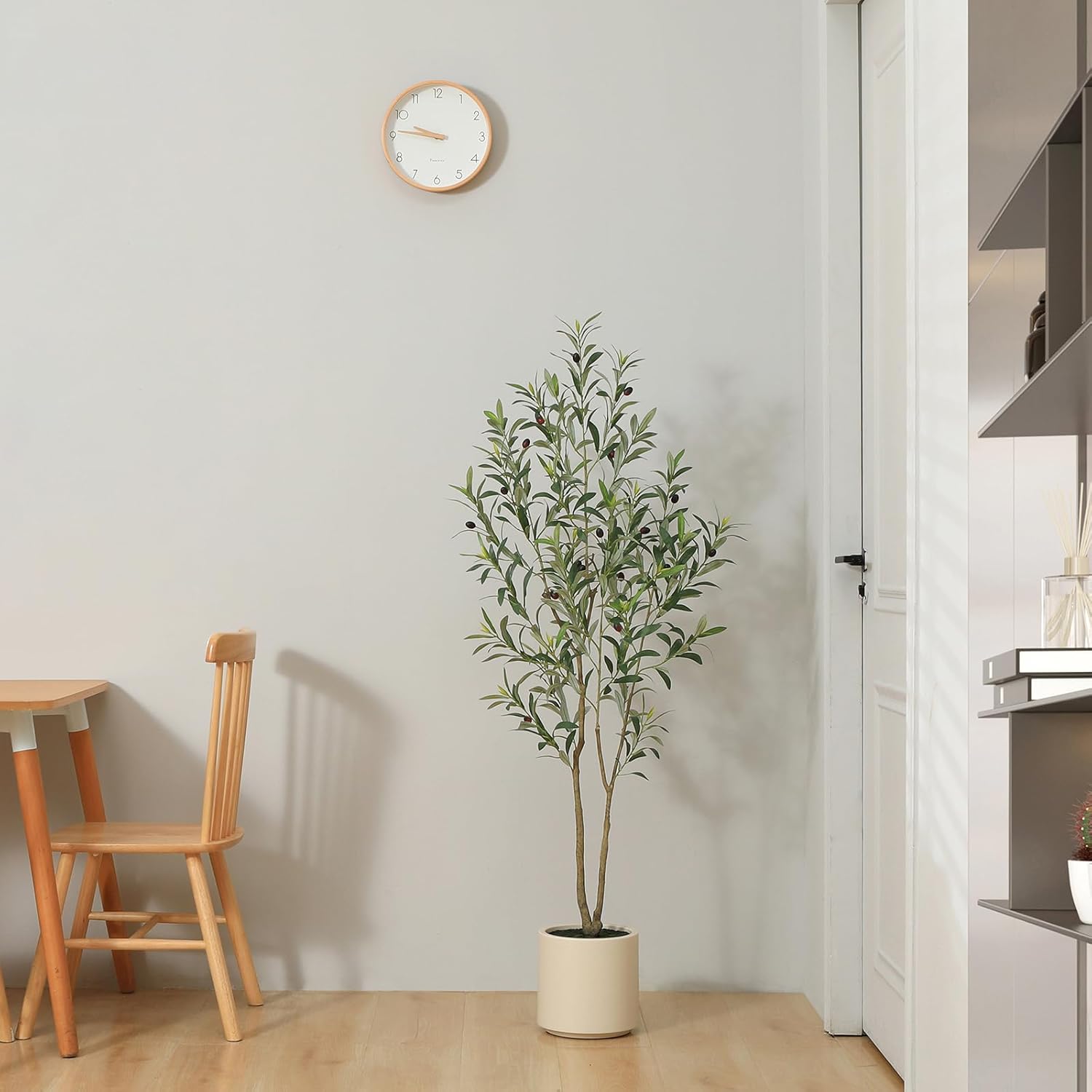 5FT/6FT Faux Olive Tree with Pot – Artificial Indoor Plant with Wood Branches & Fruit for Home Decor