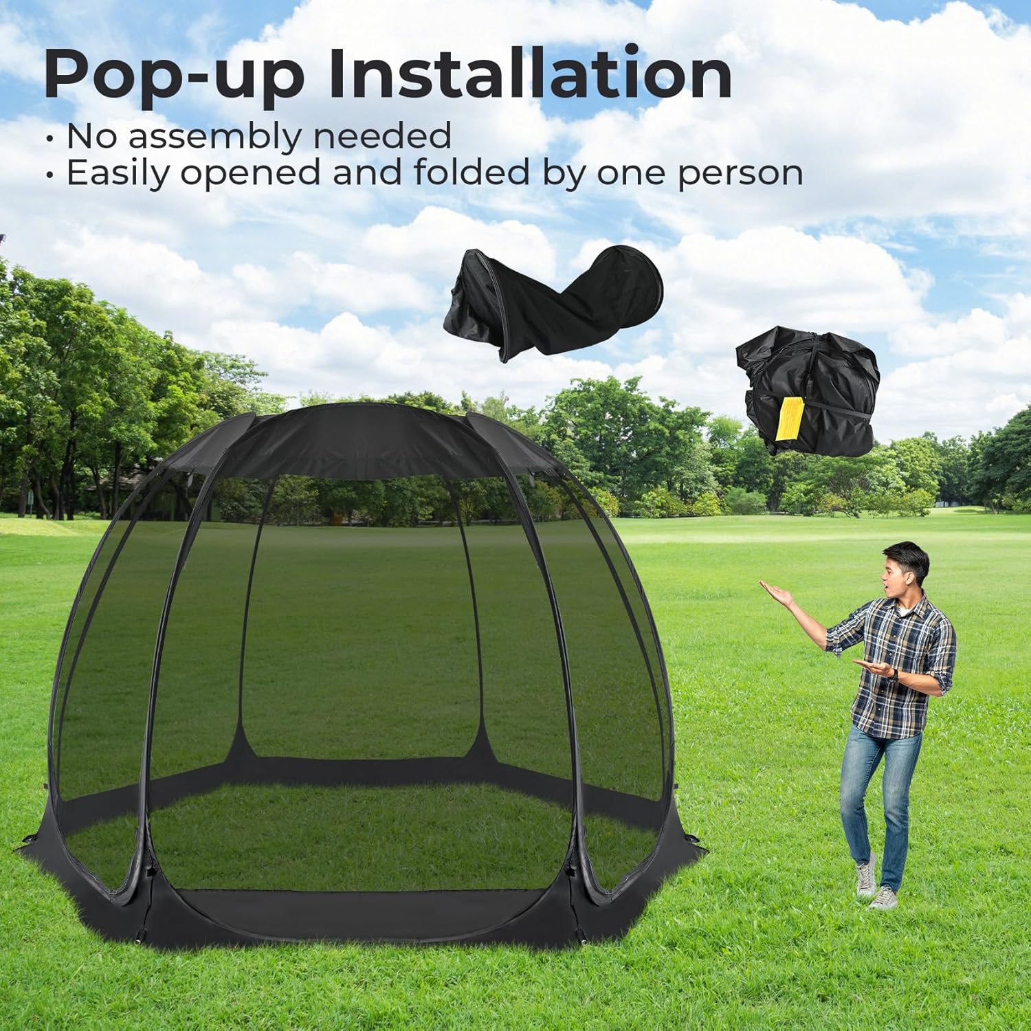 Alvantor Screen House Camping Room Outdoor Gazebo Shelter Tent Instant Pop Up Sun Shade for Patio, Backyard, Deck & Outdoor,Black