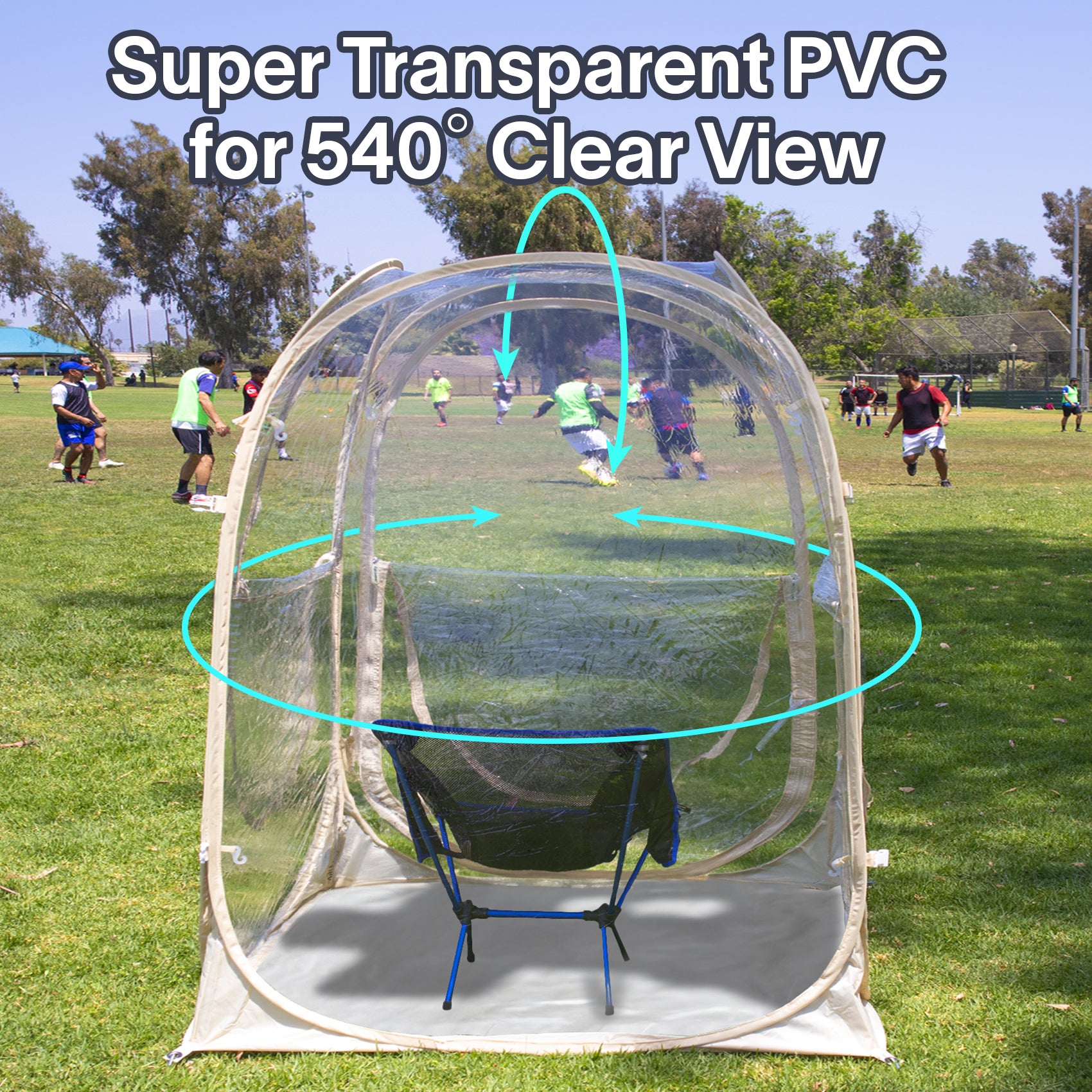 Eighteentek Portable Clear Pop-Up Sports Tent, Weatherproof Bubble Shelter with 360° View, UV Protection, Easy Setup for Outdoor Events, Camping, and Backyard Relaxation