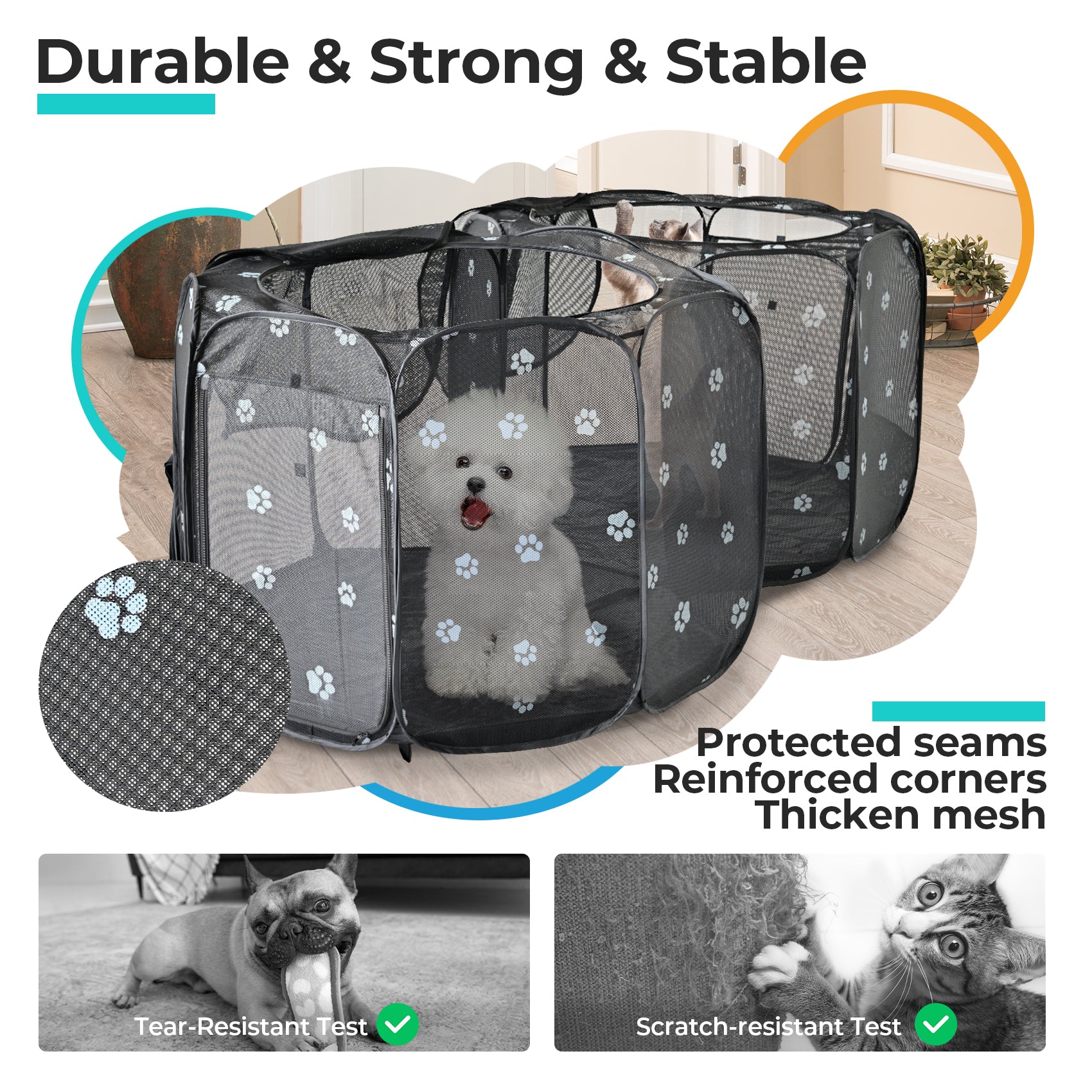 Alvantor 2in1 Cat Playpen with Pee Pad Pop Up Dog Pet Playpen for Indoor Outdoor Cat Enclosure, Portable Pet Playpen, Kitten Puppy Foldable Play Pen Cat Dog Tent Crate Cage Kennel, S/M/L