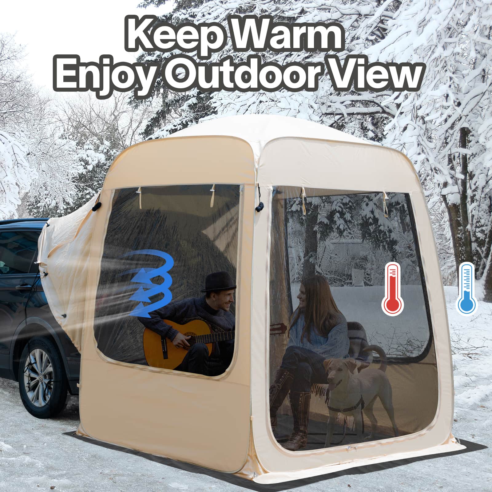 Eighteentek All-Weather SUV Camping Tent Pop-Up Screen Shelter with Mesh & Waterproof PVC | Fits SUV/Van/Truck | Portable 4-Season Car Tent