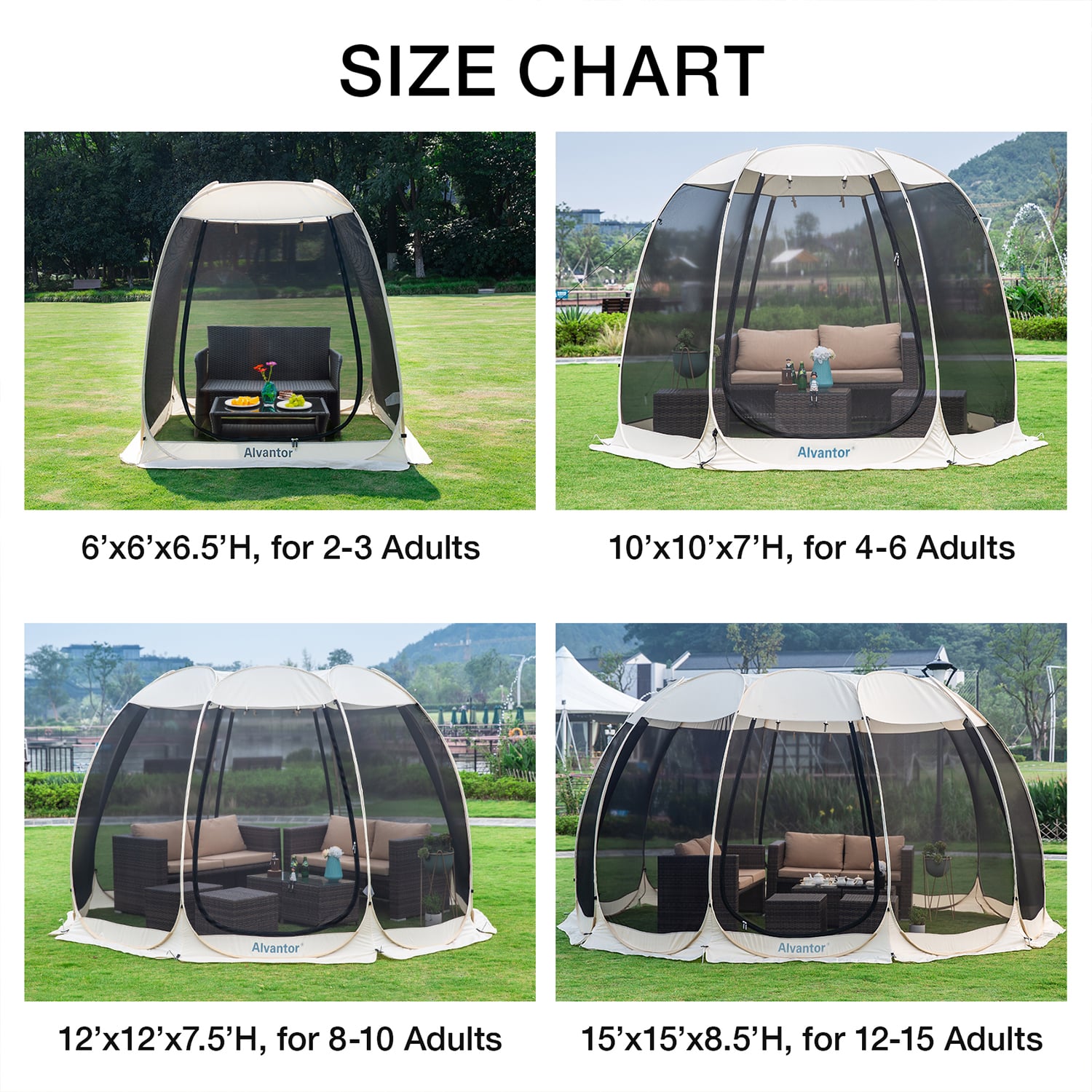 Alvantor 6-10 Person Pop Up Screen House Gazebo | Mosquito Net, UV Canopy Tent for Garden & Backyard