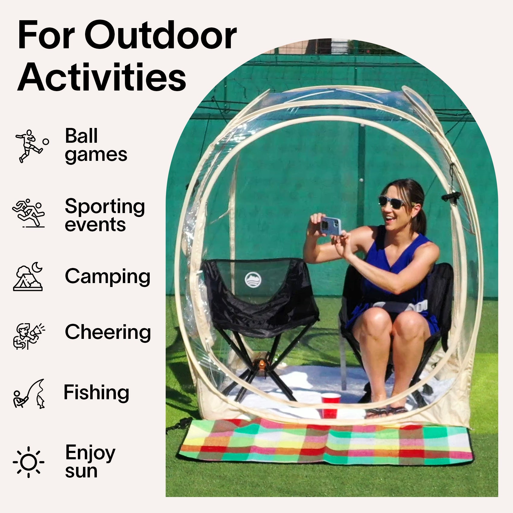 EighteenTek Pop Up All Weather Sports Tent with Clear 360° View – Portable Instant Shelter for Outdoor Events, Fishing, Cheering, Rain & Sun Protection