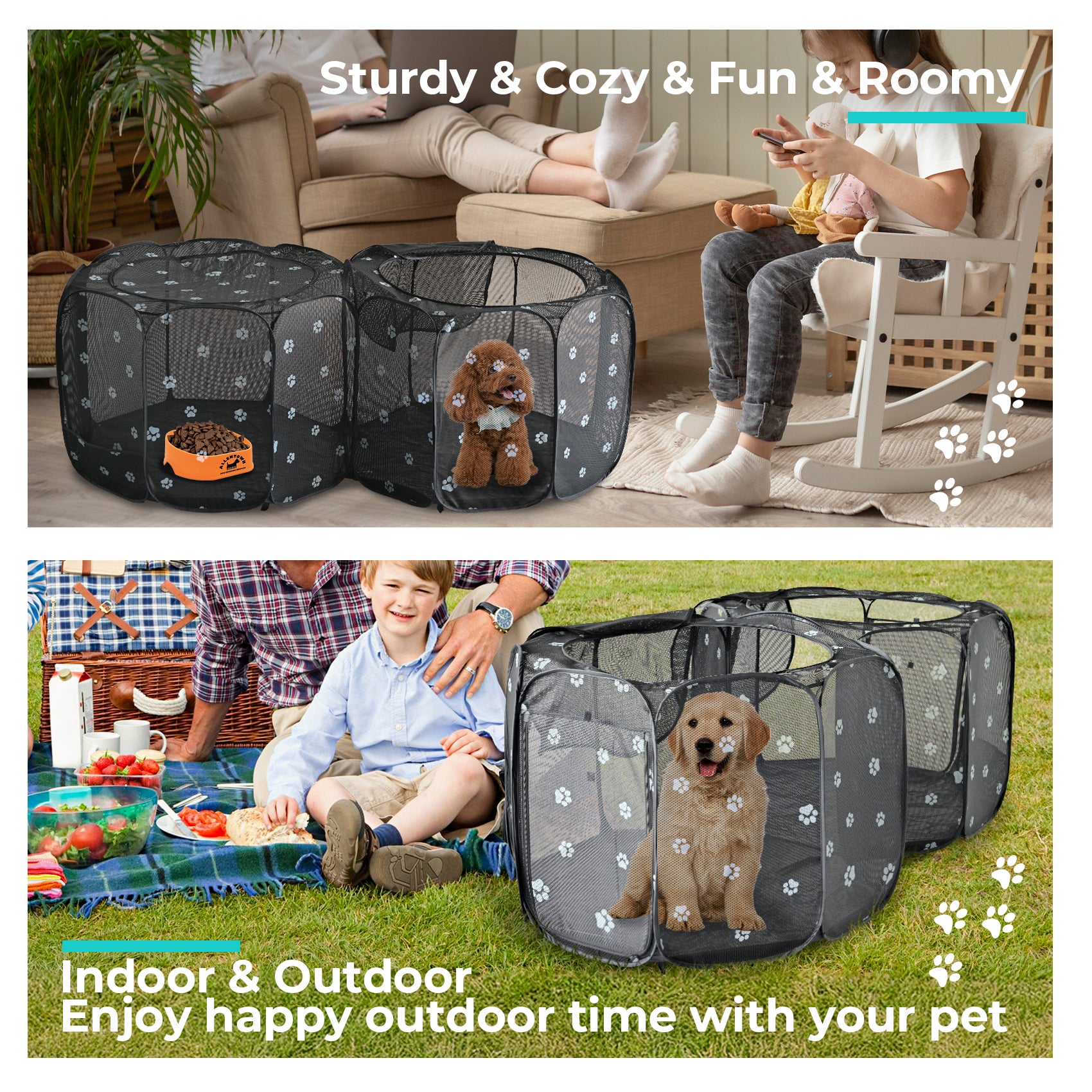 Alvantor 2in1 Cat Playpen with Pee Pad Pop Up Dog Pet Playpen for Indoor Outdoor Cat Enclosure, Portable Pet Playpen, Kitten Puppy Foldable Play Pen Cat Dog Tent Crate Cage Kennel, S/M/L