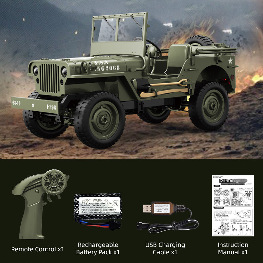 C Rock Crawler 1/10 RC Truck – 4x4 Off-Road Military Remote Control Car with Metal Chassis, LED Lights & Proportional Steering – RTR All-Terrain RC Vehicle for Age 15+