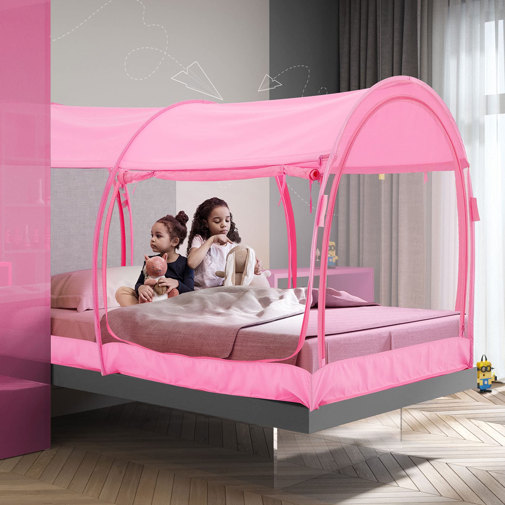Alvantor Mosquito Net Bed Canopy Tents Dream Privacy Space Twin Size Sleeping Tents Indoor Pop Up Portable Frame Breathable Cottage Pink (Mattress Not Included)