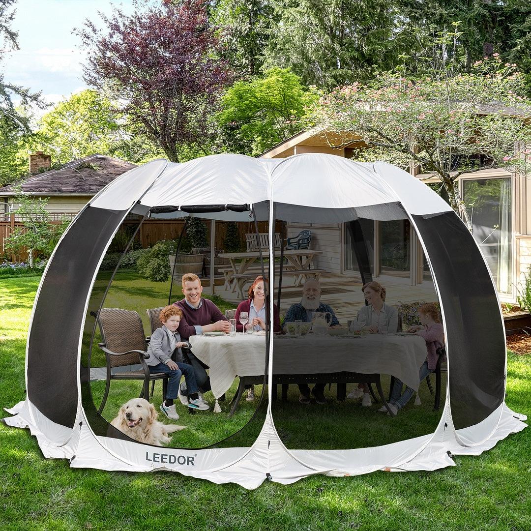 Leedor 15'x15' Gazebos for Patios Screen House Room 12-15 Person Canopy Mosquito Net Camping Tent Pop Up Sun Shade Shelter - Alvantor