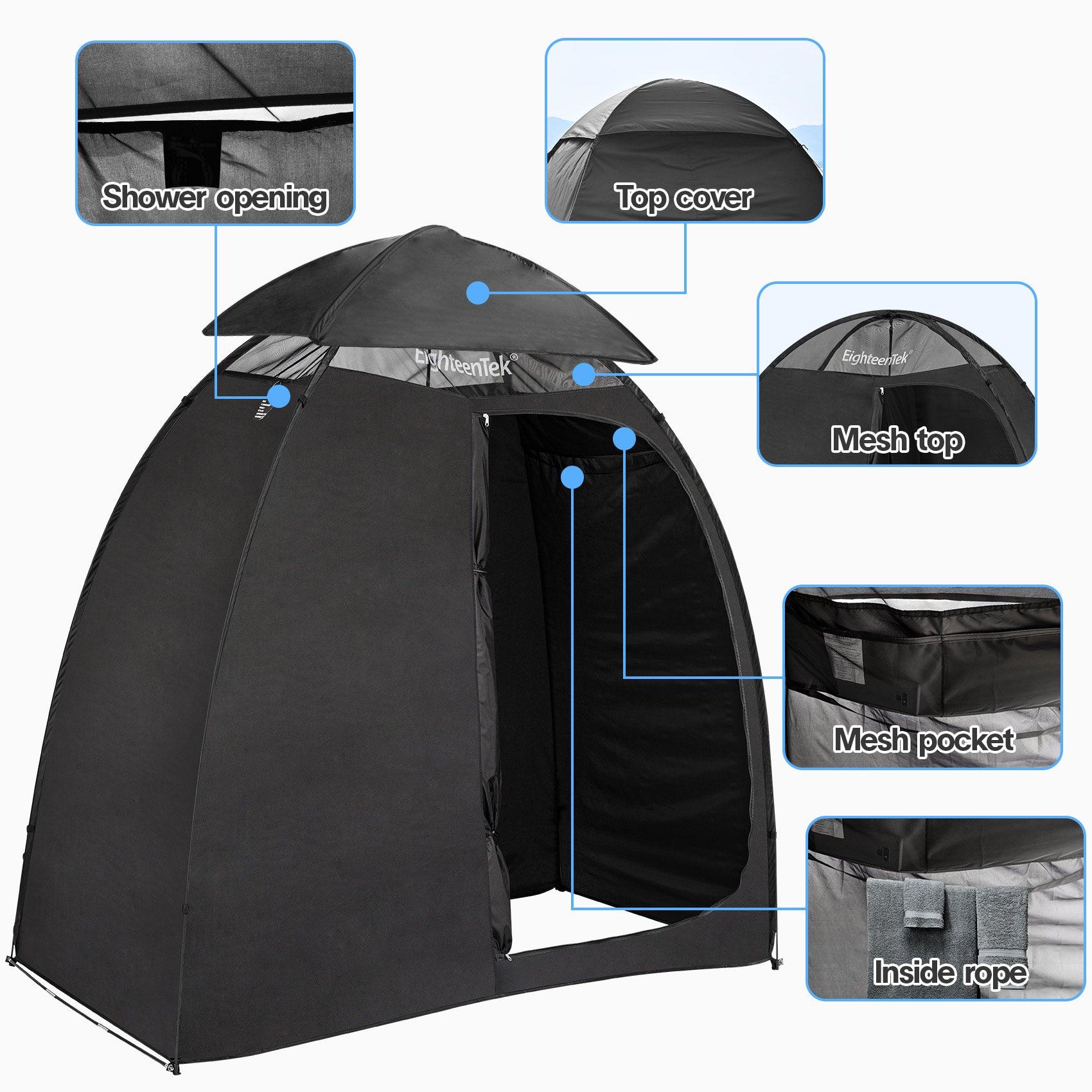 EighteenTek Pop Up Shower Tent Changing Room 2 Rooms Outdoor Camping Toilet Portable Privacy Dressing Shelter