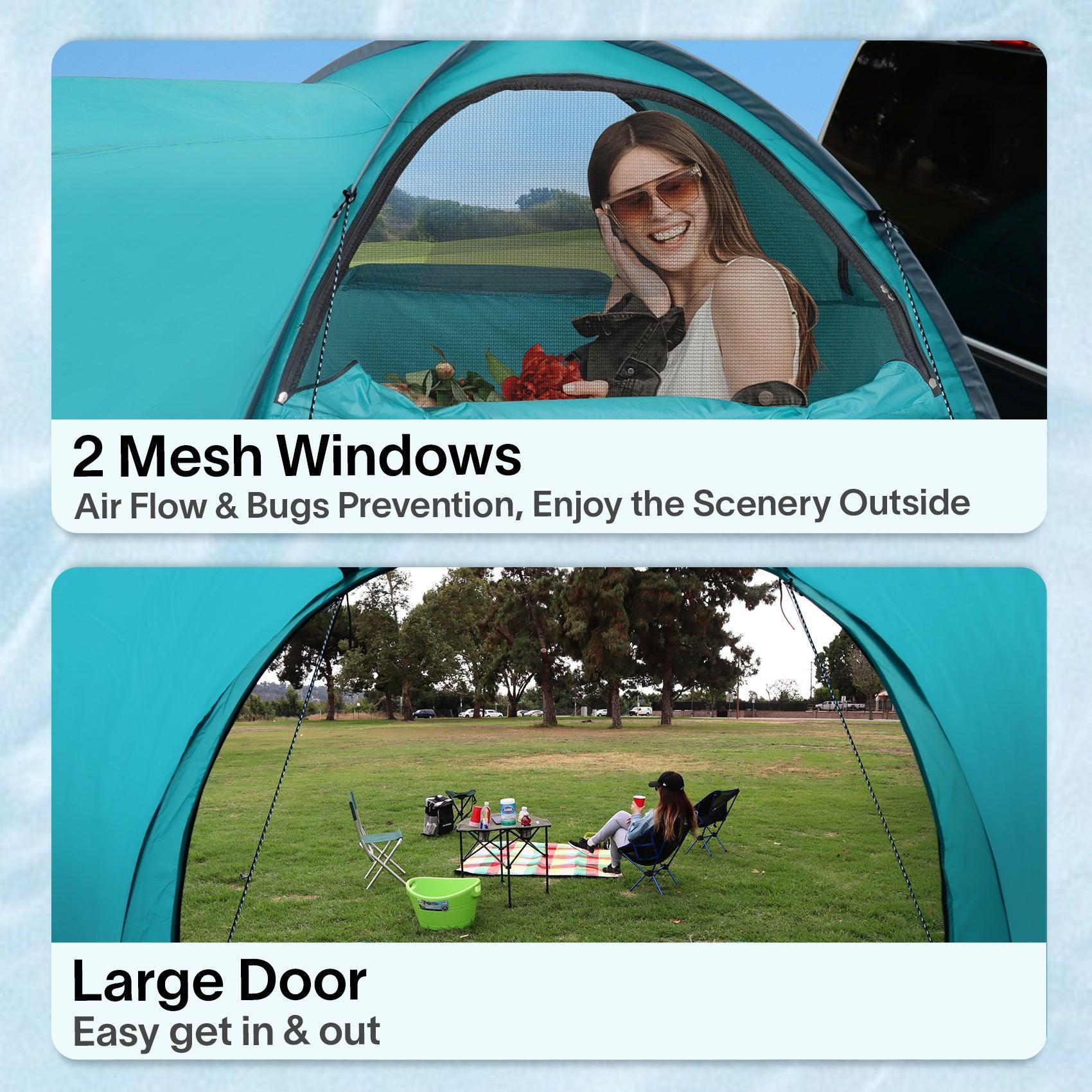 Truck Tent has two breathable mesh windows and a huge door for easy access