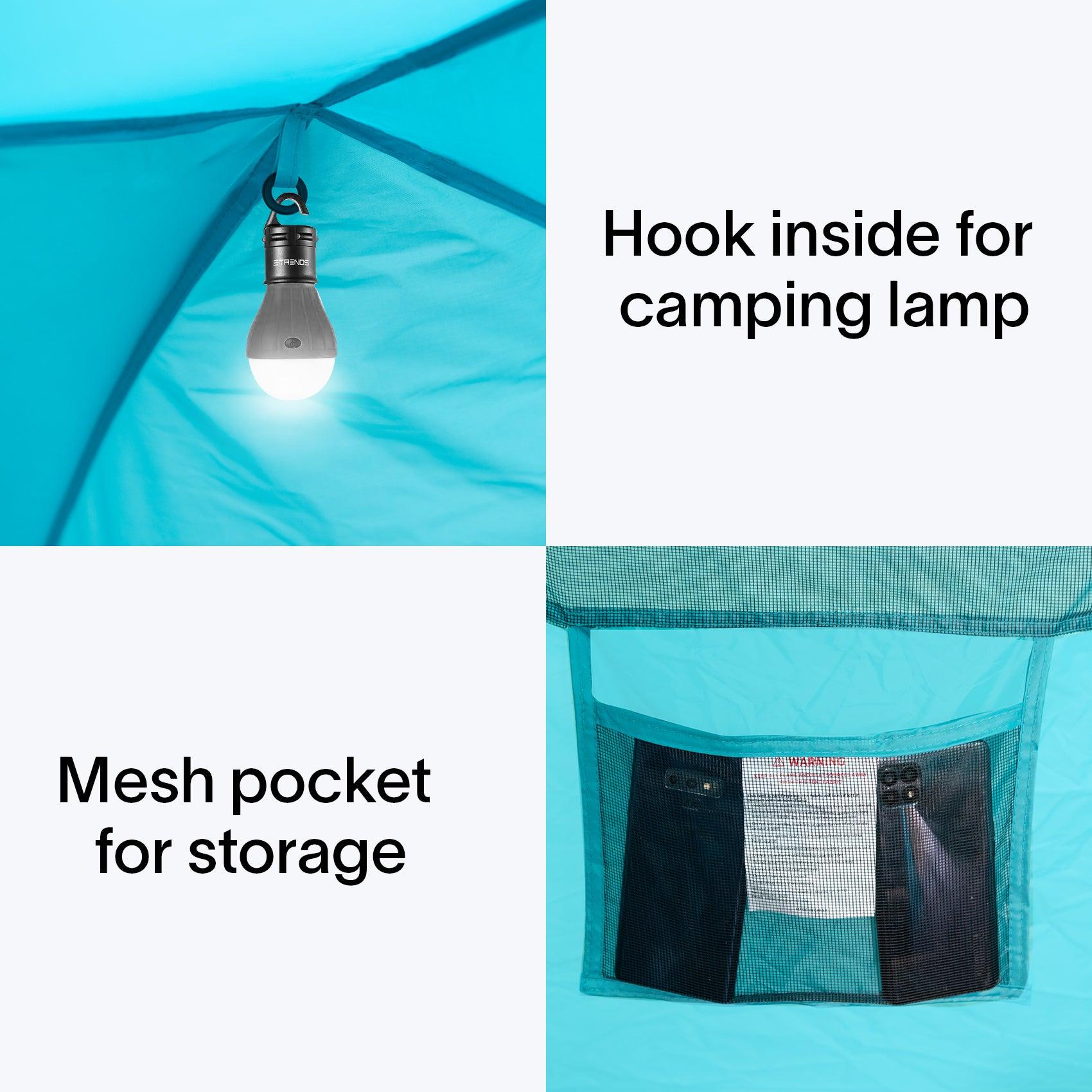 Inside you can hook lights and storage items